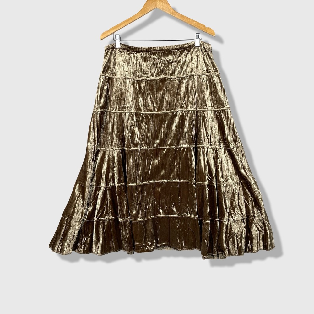 Wet Seal Tiered Maxi Skirt Womens S Gold Velvet Y2K Boho Fairycore Grunge